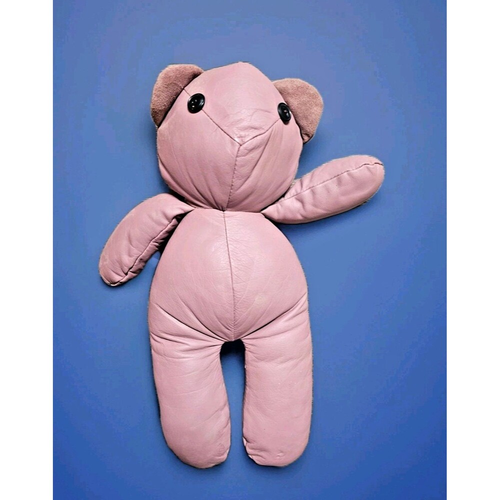 LEATHER? 18” Vintage 🧸 Teddy Bear PLUSH Handmade? DOLL  18” X 15” PINK MAUVE